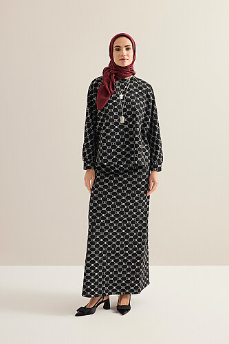 Monogram Jakar Siyah Örme Etek - Imannoor