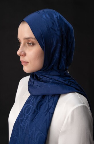 Monogram Navy Blue Shiny Jacquard Shawl 