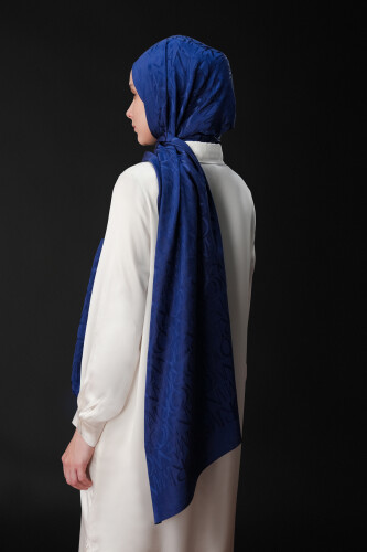 Monogram Navy Blue Shiny Jacquard Shawl - 6
