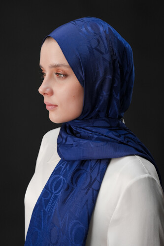 Monogram Navy Blue Shiny Jacquard Shawl 