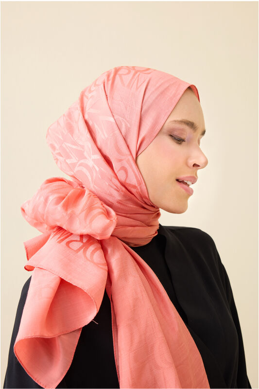 Monogram Peach Shiny Jacquard Shawl - 1