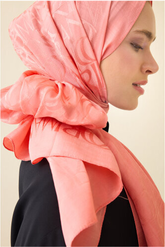 Monogram Peach Shiny Jacquard Shawl - 5