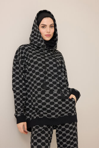 Monogram Siyah Triko Eşofman Üstü - Imannoor (3)