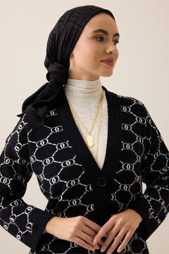 Monogram Siyah Triko Hırka - Imannoor (3)