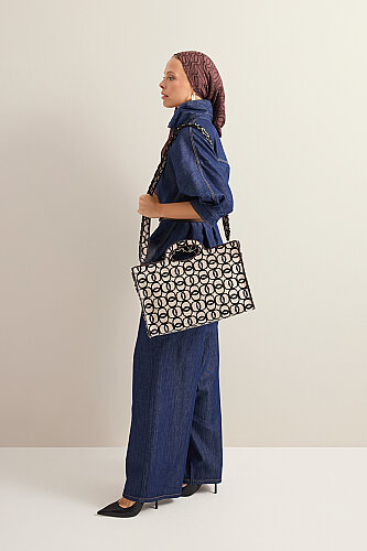 Monogram Woven Beige Bag - 6