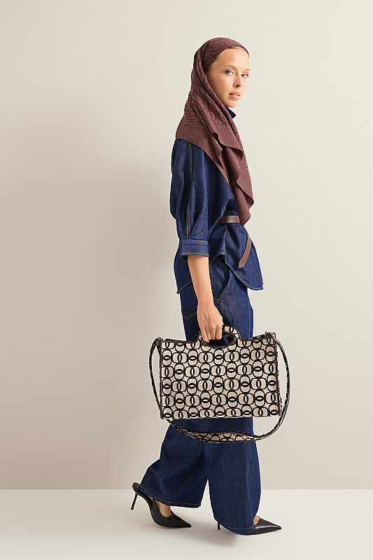 Monogram Woven Beige Bag - 5