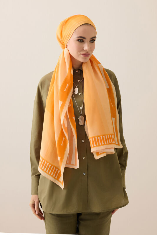 Moon Gate Orange Floss Cotton Shawl - 1