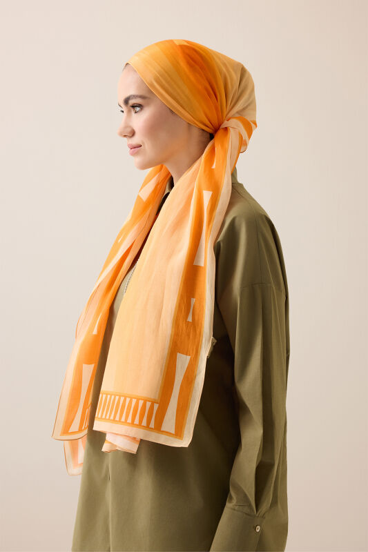 Moon Gate Orange Floss Cotton Shawl - 3