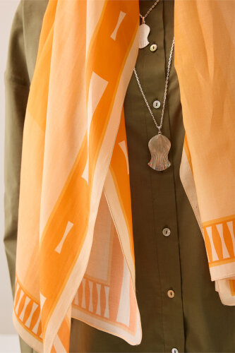 Moon Gate Orange Floss Cotton Shawl - 5