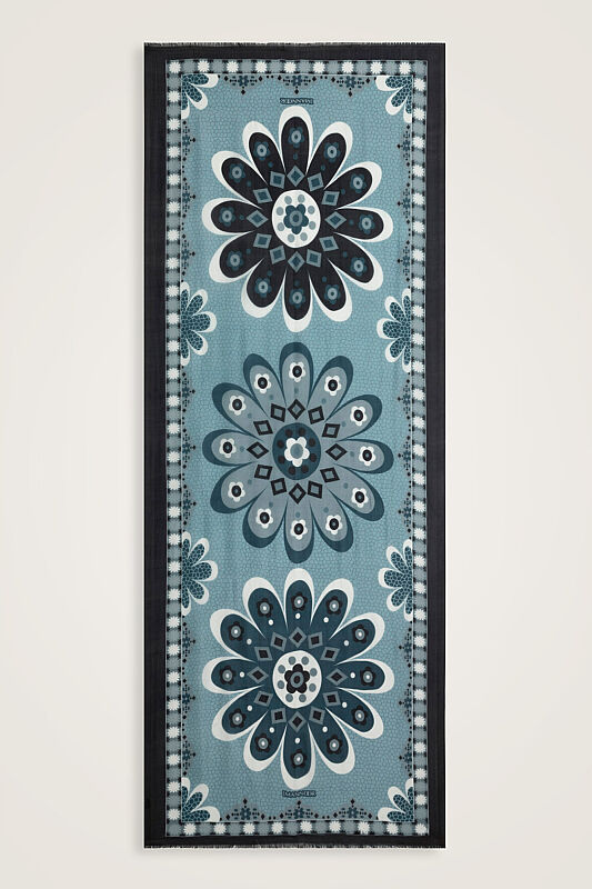 Mosaic Daisy Black-Petrol Silk Voile Scarf - 1