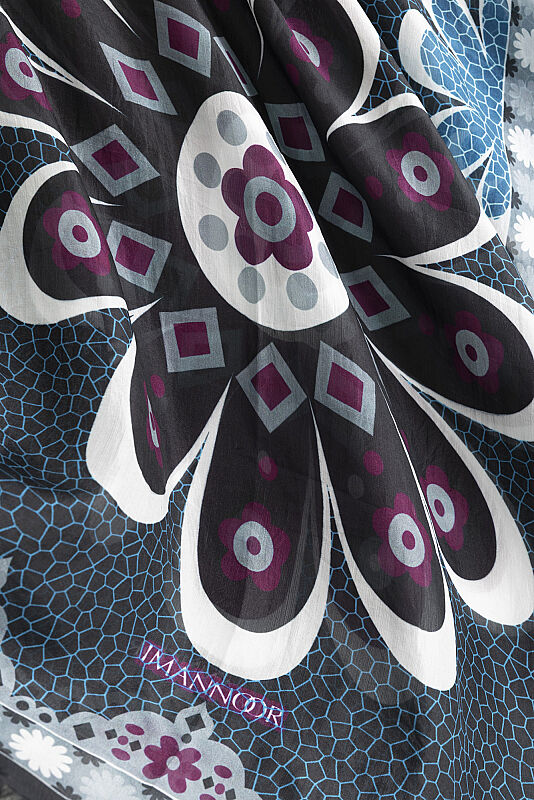 Mosaic Daisy Black Silk Voile Scarf - 2