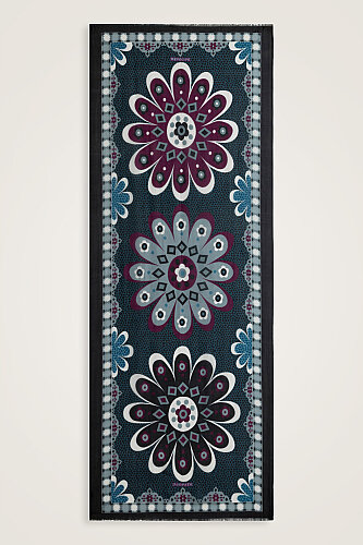 Mosaic Daisy Black Silk Voile Scarf - 1