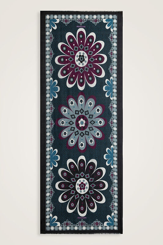 Mosaic Daisy Black Silk Voile Scarf - 1