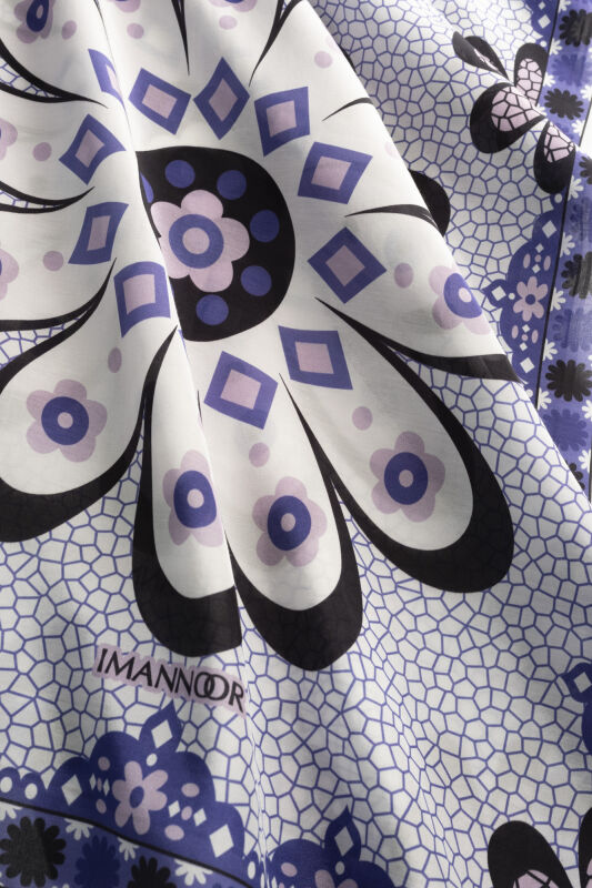 Mosaic Daisy Blue-Powder Cotton Floss Scarf - 2