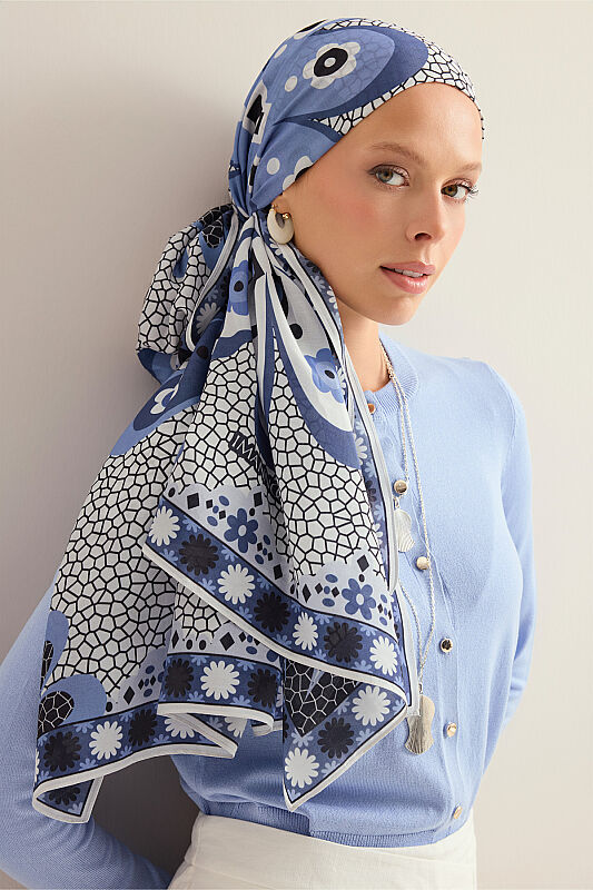 Mosaic Daisy Flower Pot Cotton Floss Shawl - 1