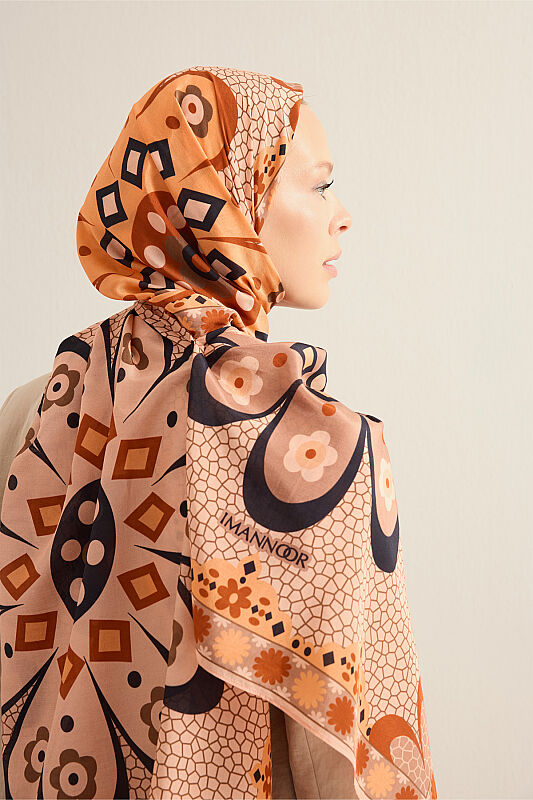 Mosaic Daisy Salmon Cotton Floss Shawl - 1