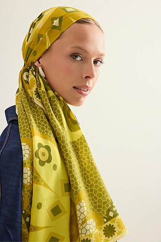 Mosaic Daisy Yellow Cotton Floss Scarf - 5