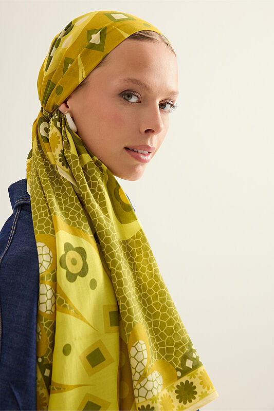 Mosaic Daisy Yellow Cotton Floss Scarf - 5