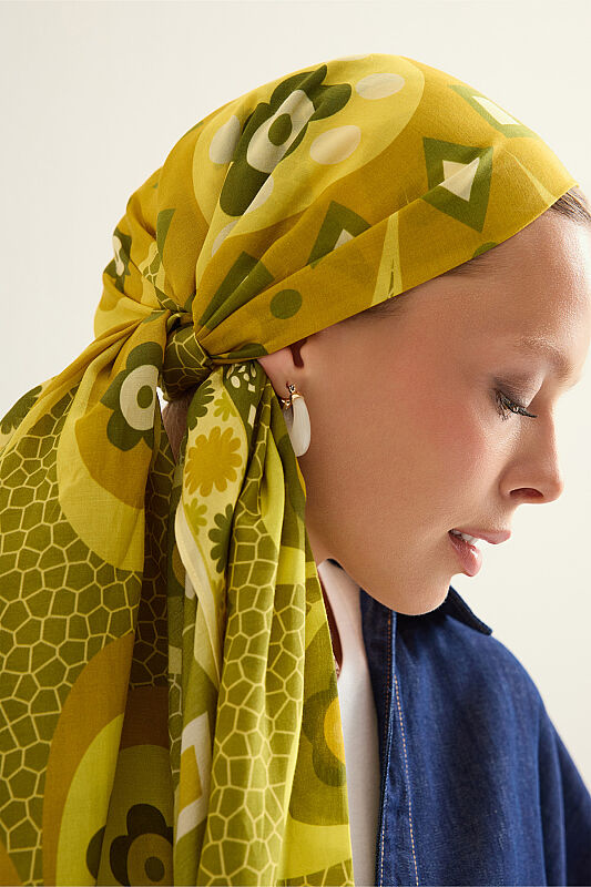 Mosaic Daisy Yellow Cotton Floss Scarf - 6