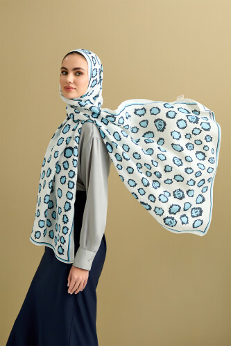 Mosaic Leopard Flosh Viscose Shawl Blue - 3