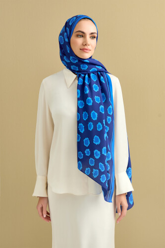 Mosaic Leopard Flosh Viscose Shawl Navy - 5