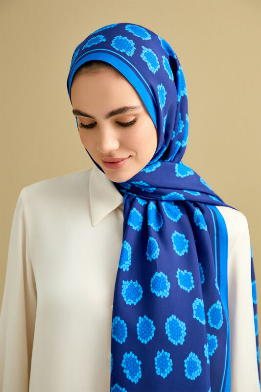 Mosaic Leopard Flosh Viscose Shawl Navy - 3