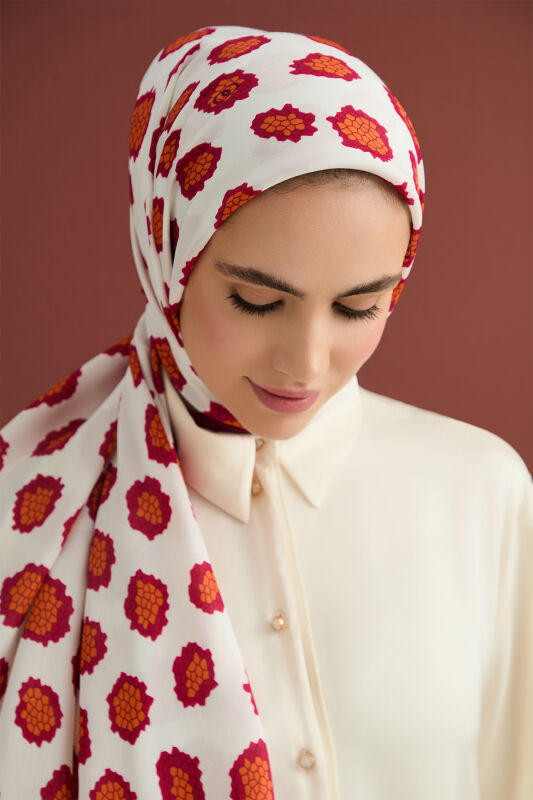 Mosaic Leopard Flosh Viscose Shawl Red - 5