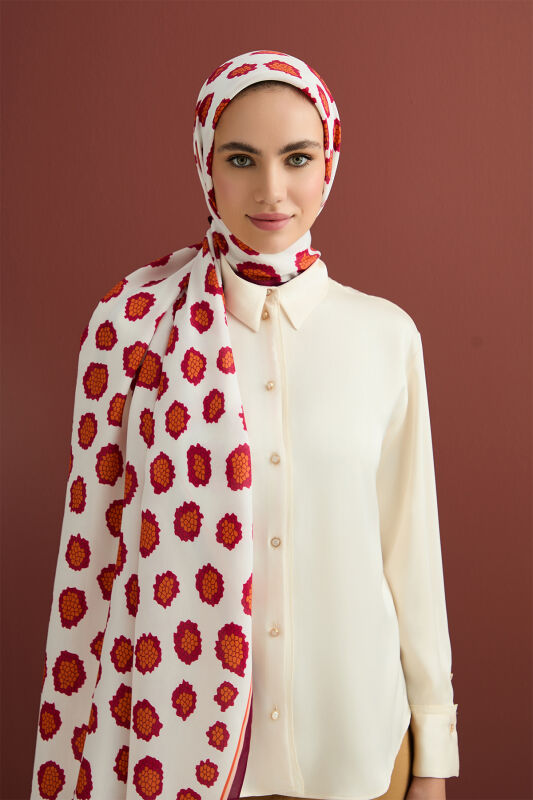 Mosaic Leopard Flosh Viscose Shawl Red - 6