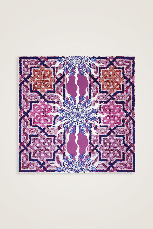 Mosaic Pool Orange-Pink Double-Sided Twill Silk Scarf - 2