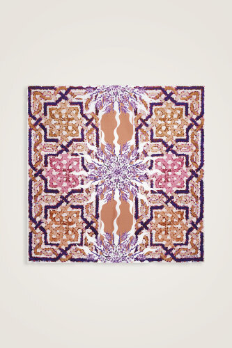 Mosaic Pool Orange-Pink Double-Sided Twill Silk Scarf - 3