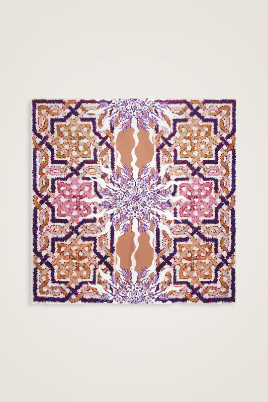 Mosaic Pool Orange-Pink Double-Sided Twill Silk Scarf - 3