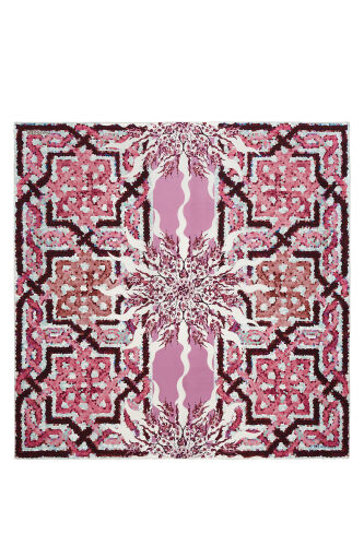 Mosaic Pool Pink-Green Double-Sided Twill Silk Scarf 