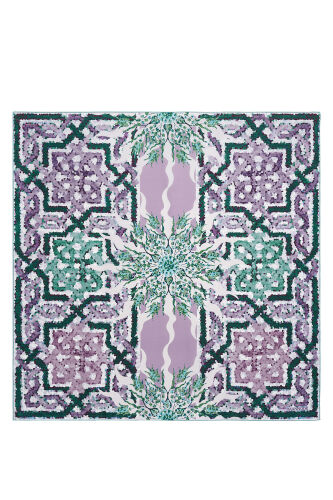 Mosaic Pool Pink-Turquoise Double-Sided Twill Silk Scarf 