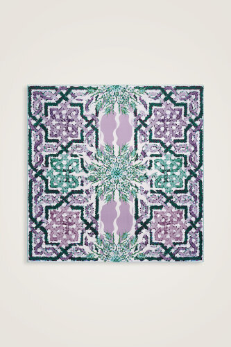 Mosaic Pool Pink-Turquoise Double-Sided Twill Silk Scarf - 2