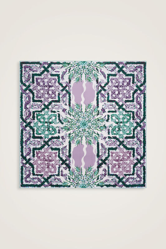 Mosaic Pool Pink-Turquoise Double-Sided Twill Silk Scarf - 2