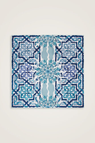 Mosaic Pool Pink-Turquoise Double-Sided Twill Silk Scarf - 3