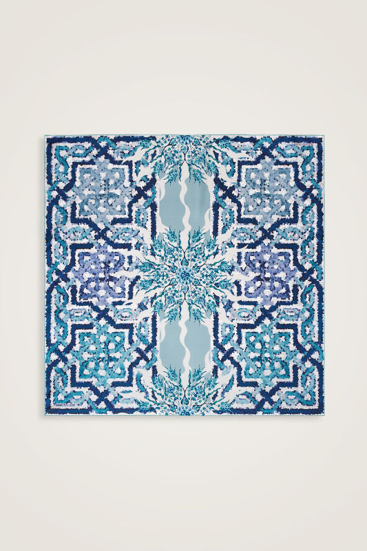 Mosaic Pool Pink-Turquoise Double-Sided Twill Silk Scarf - 3
