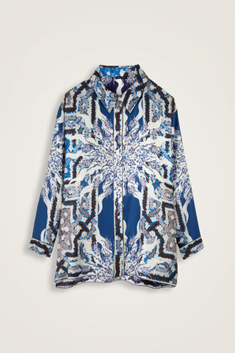 Mosaic Pool Purple-Navy Blue Twill Silk Shirt - 1