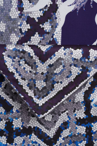 Mosaic Pool Purple-Navy Double-Sided Twill Silk Scarf - 3