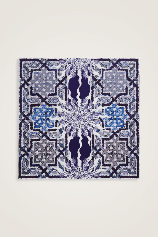 Mosaic Pool Purple-Navy Double-Sided Twill Silk Scarf - 1