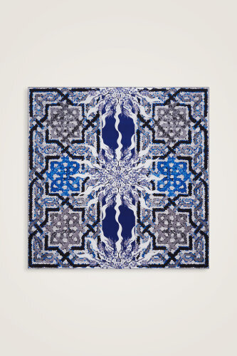 Mosaic Pool Purple-Navy Double-Sided Twill Silk Scarf - 2