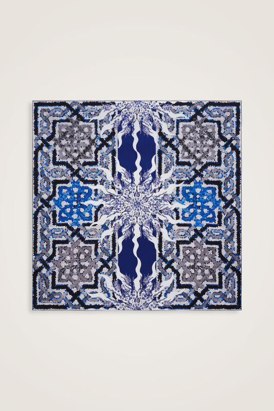 Mosaic Pool Purple-Navy Double-Sided Twill Silk Scarf - 2