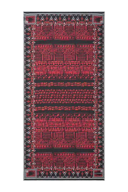 Mosaic Portico Silk Shawl Red - 1