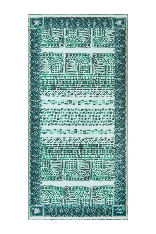 Mosaic Portico Silk Shawl Turquoise - 2