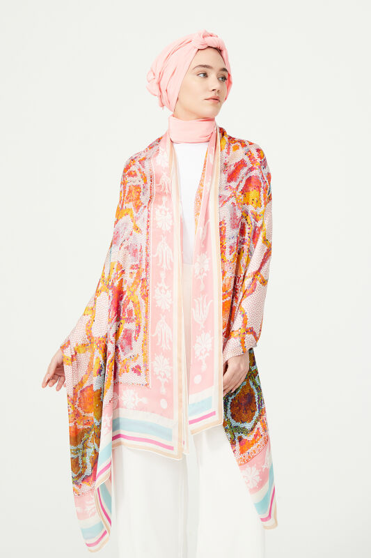 Mosaic Silk Shawl Red - 2