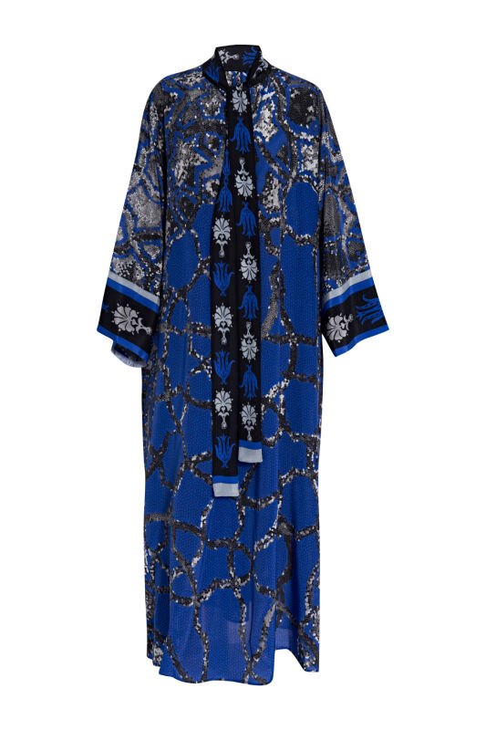 Mosaic Silk Dress Blue - 1