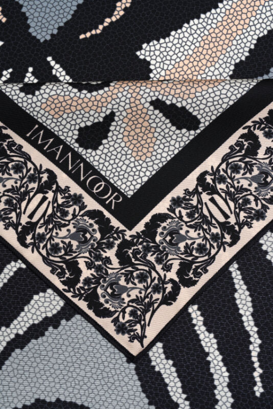 Mosaic Tulip Silk Scarf Black - 4