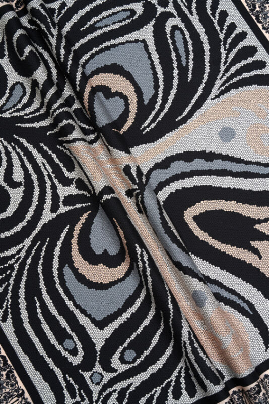 Mosaic Tulip Silk Scarf Black - 6