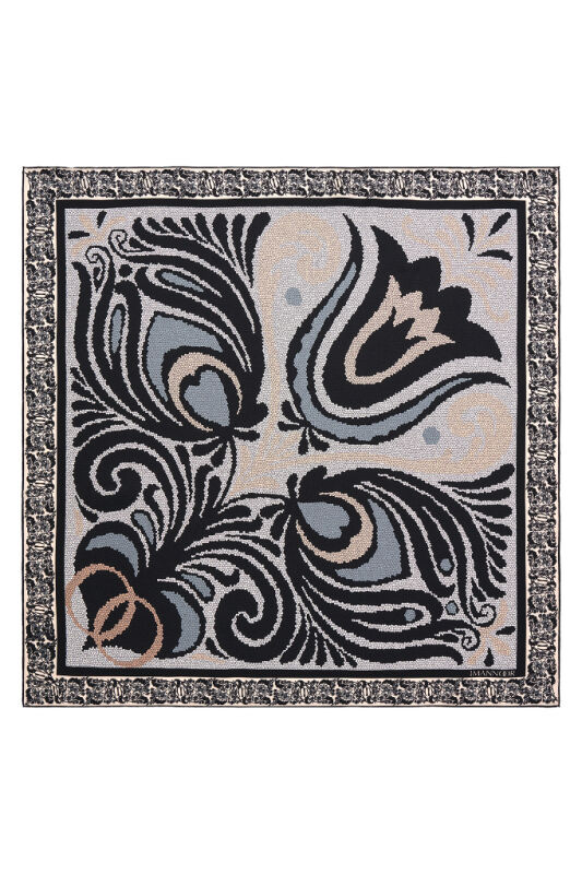 Mosaic Tulip Silk Scarf Black - 2