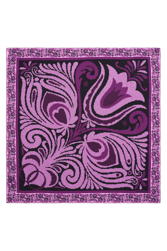 Mosaic Tulip Silk Scarf Purple - 1